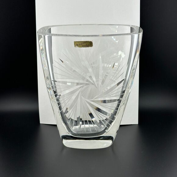 Magnor Krystall Norway Clear Crystal Vase Cut Pinwheel 7" H Thick Walls VTG MCM - Picture 5 of 14